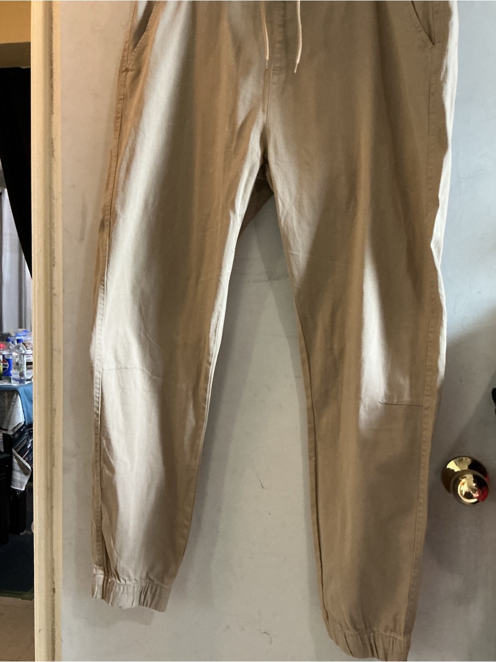 Men's Khaki Jogger Pants - Casual Drawstring Trousers - Picture 2 of 8